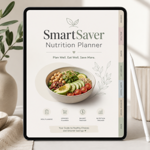 SmartSaver Nutrition Planner cover showing a clean, modern wellness design for healthy meal tracking