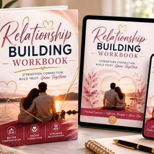 Relationship Building Workbook cover with a clean, modern design focused on communication and personal growth