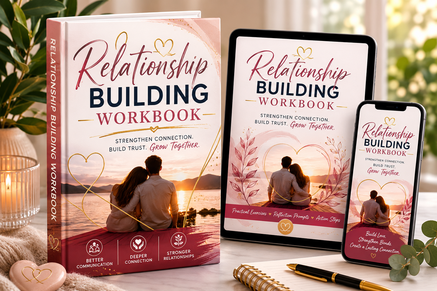 Relationship Building Workbook cover with a clean, modern design focused on communication and personal growth