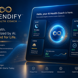 Extendify AI Health Coach digital interface with blue and gold wellness icons